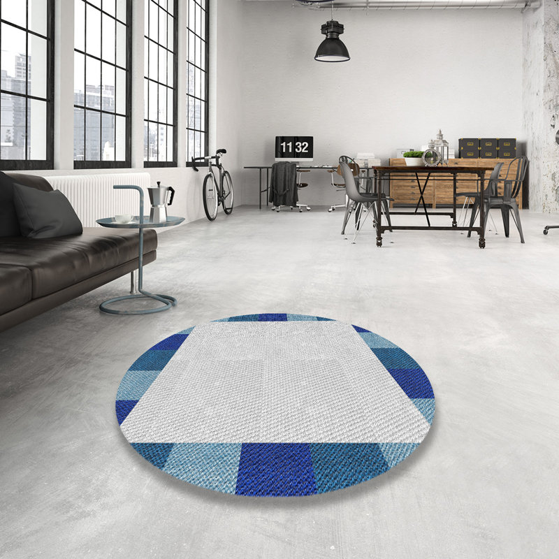 Tapis bleu marine à motif géométrique Antrina, Rond 8 pi