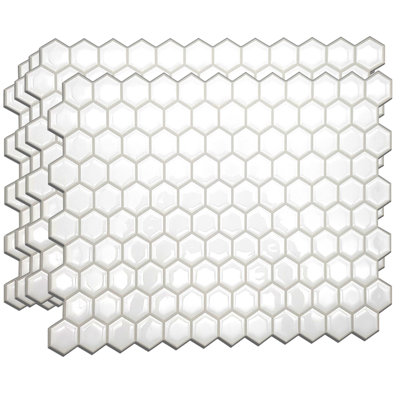Honey Mini Hexa White Glossy 3D Tile Stickers 28 x 20cm