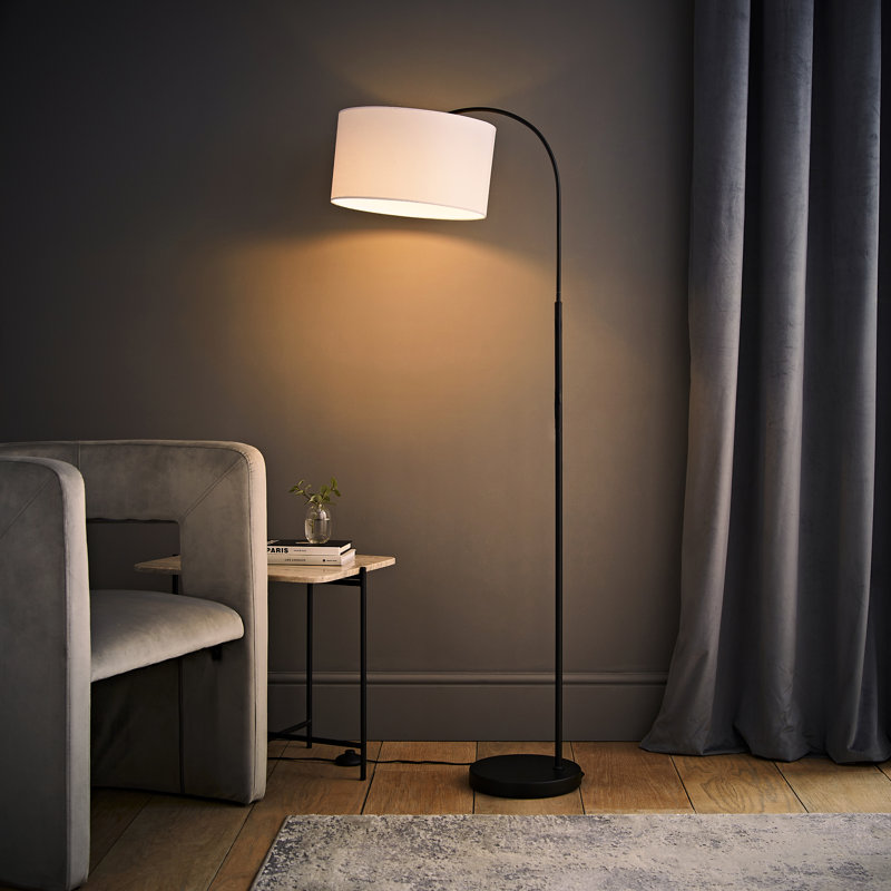 Domani 143cm Black Arched Floor Lamp, White