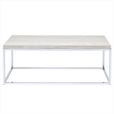 48-Inch Rectangular Coffee Table with Open Sled Base, Natural Wood Tone and Chrome Finish