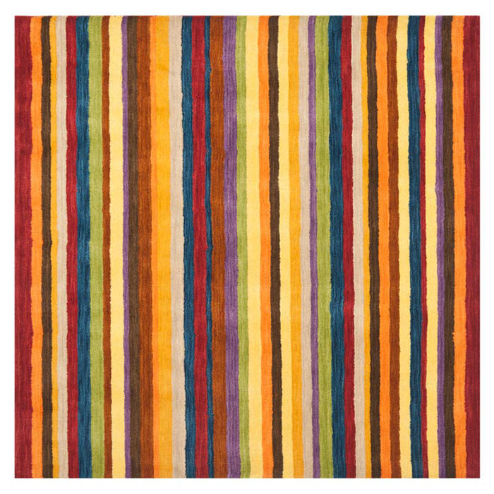 Tapis jaune en laine rayé fait à la main Frann, Carré 6 pi