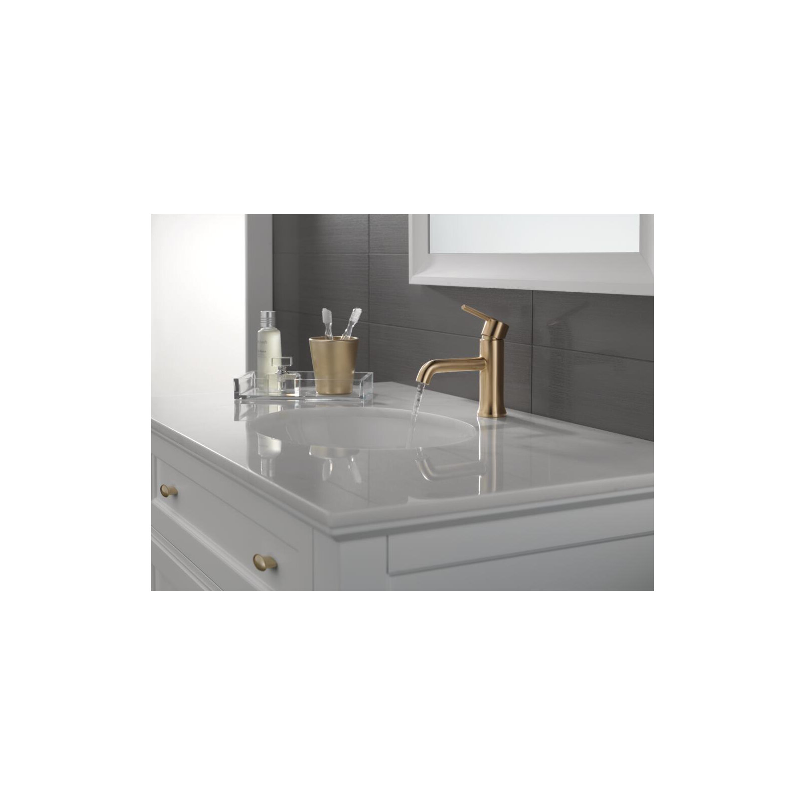 Trinsic Single Hole Bathroom Faucet with Drain Assembly, Single Handle Bathroom Sink Faucet, Brilliance Champagne Bronze