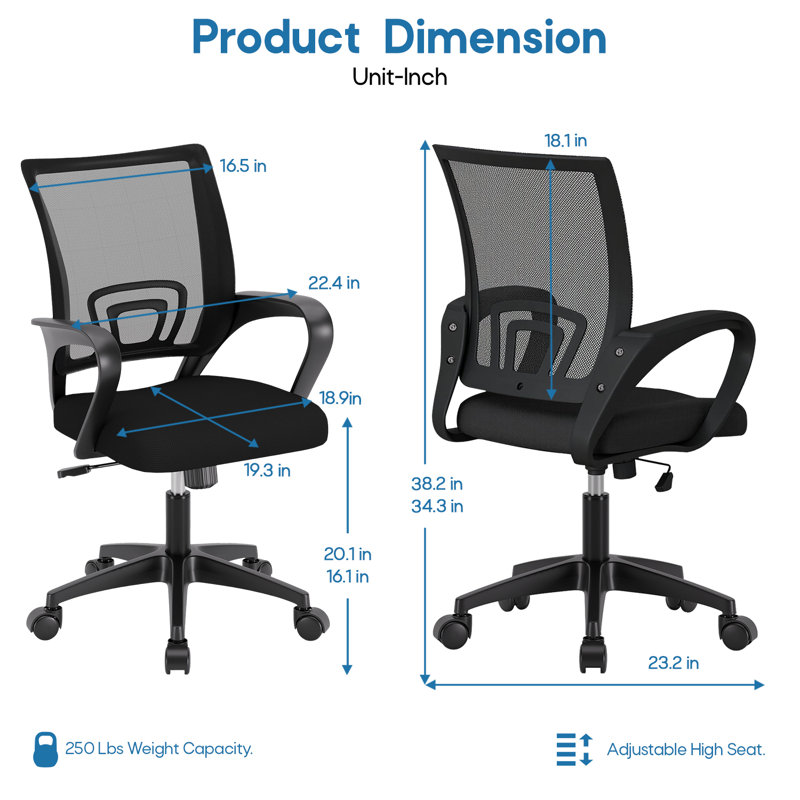 Office Chair Adjustable Height Office Chair Executive Desk Chair Ergonomic Mesh Task Chair Swivel Rolling Office Computer Chair with Armrest Wheels for Office Home
