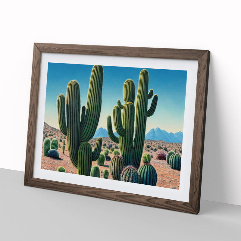 Desert Cactus - Single Picture Frame Print, 25cm H x 34cm W x 2cm D, Walnut