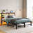 Full Size  Metal Bed Frame With Wooden Headboard, RGB Lights,  Charger, Storage Shelf, Noise-Free, No Box Spring Needed,Rustic Brown-399471454-399471451