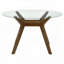 Round Glass Top Dining Table with Sculptural Wood Base (48")