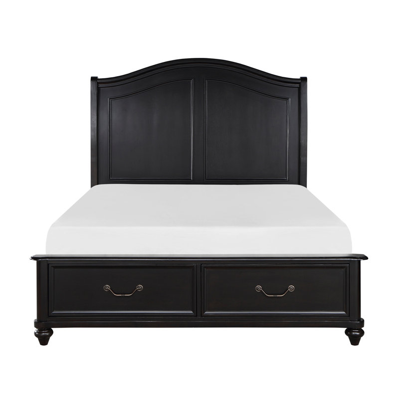 Grand lit plateforme gris anthracite avec meubles de chambre à coucher au fini brun anthracite avec tiroirs de rangement au design classique