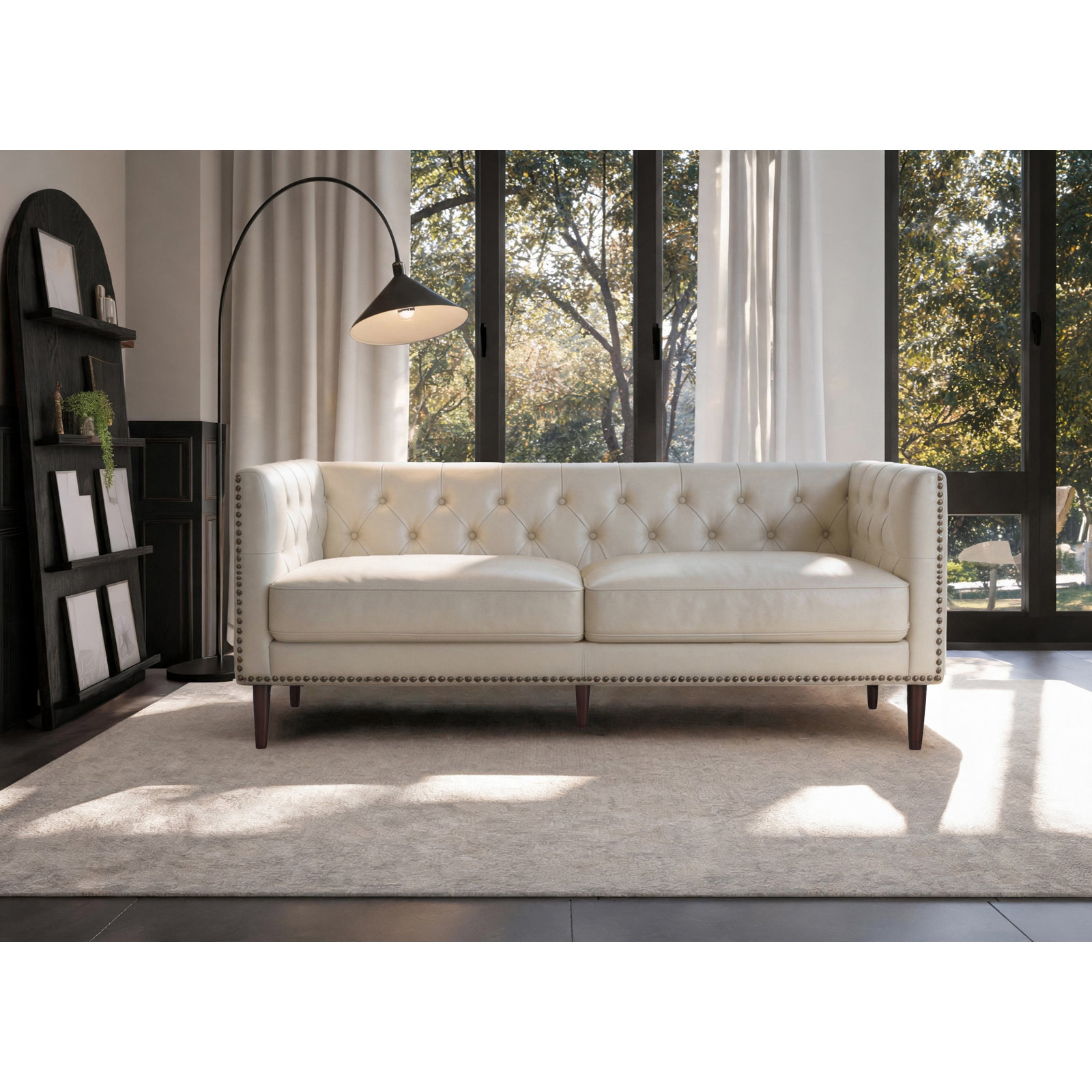 Woodford 85" Genuine Leather Sofa, Cream