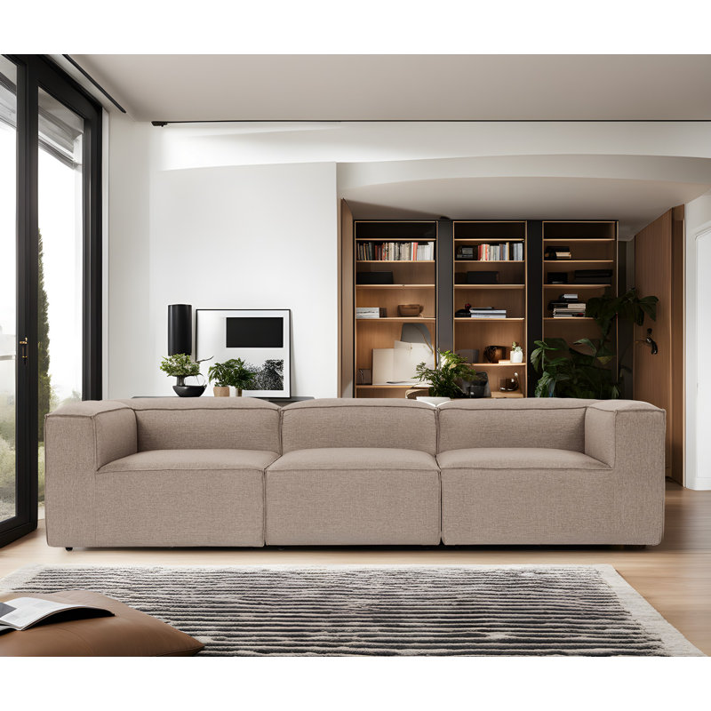 Stylish 3-Seat Sofa, Brown Linen Upholstery, 116.9 x 26.0 x 41.3 inches | 100% Hornbeam Frame, 32 DNS Foam for Ultimate Comfort | Durable Plastic Legs, Perfect for Living Room & Family Spaces, Modern Design