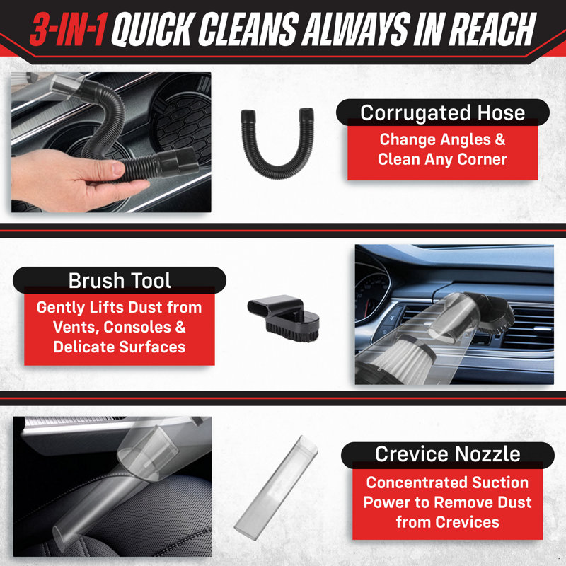 Handheld Vacuum Cordless Car Vacuum - 5,500Pa Rechargeable Lightweight Hand Held Cleaner with LED Light, Washable Filter, and Multi Nozzles - For Home, Office, Pets, or Car Accessories by Stalwart