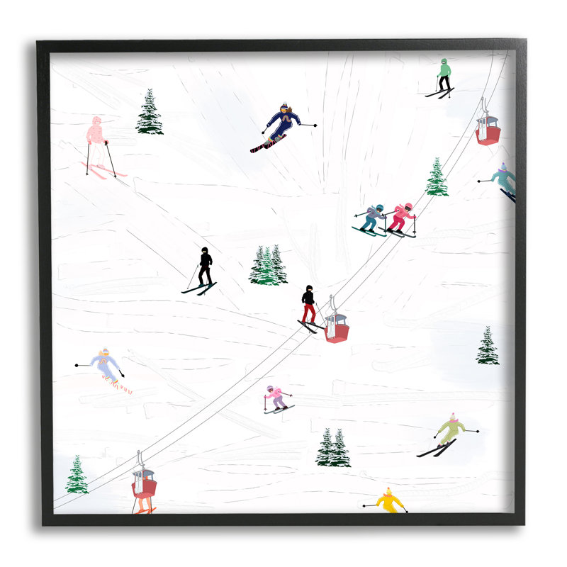 «Skiing Slopes Winter Snow Scene On Wood» par Ashley Singleton, impression, Giclée encadrée noir minuit, H 12 po x l 12 po