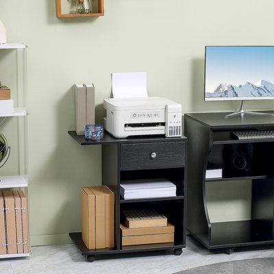 Printer Table With Adjustable Shelf And Generous Storage For Office Projectors Keyboards Rolling Desk Ample Furniture