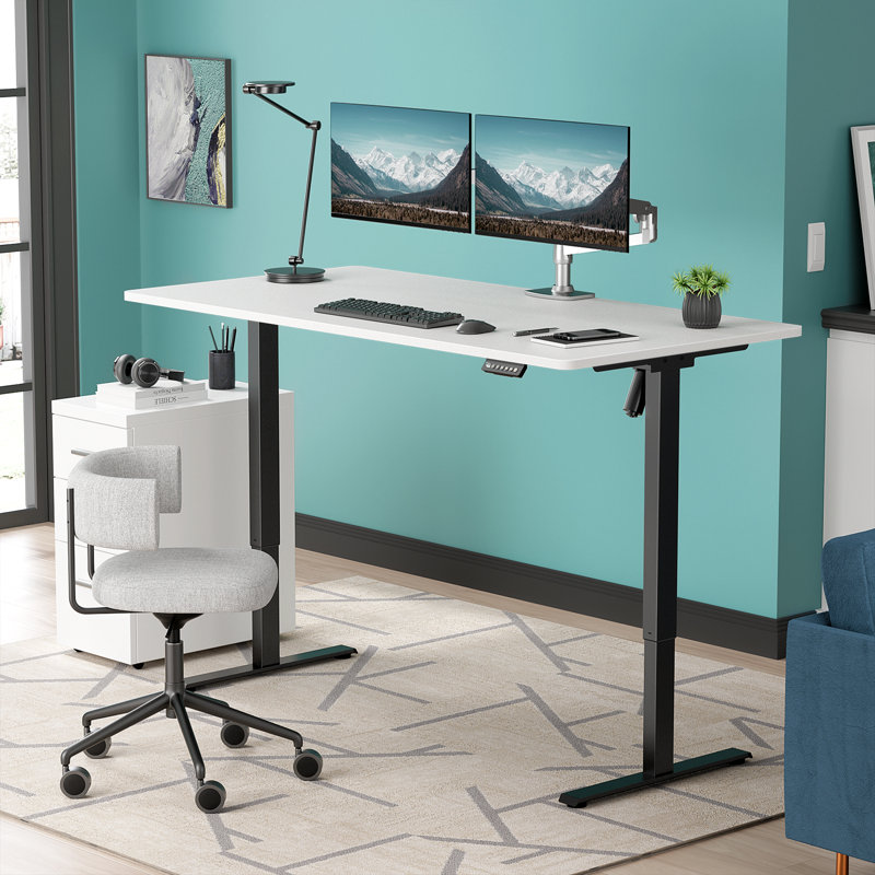 Bureau debout à hauteur ajustable avec bureau une pièce, Blanc/Noir, H 46,3 po x l 59 po x P 29,5 po
