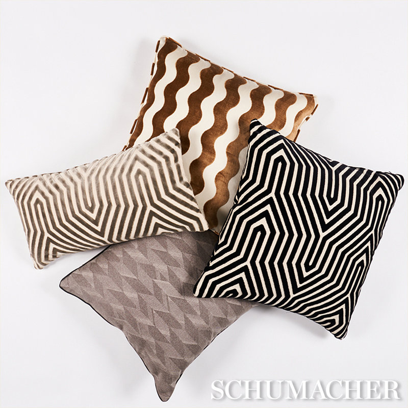 Schumacher x Mary Mcdonald Vanderbilt Velvet Pillow, 18" x 18", Black Geometric