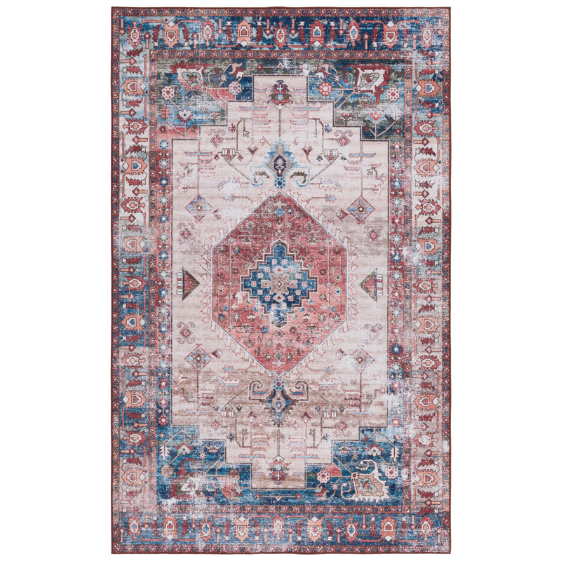 Tapis beige / rouille Danna Performance, Carré de 6 pi