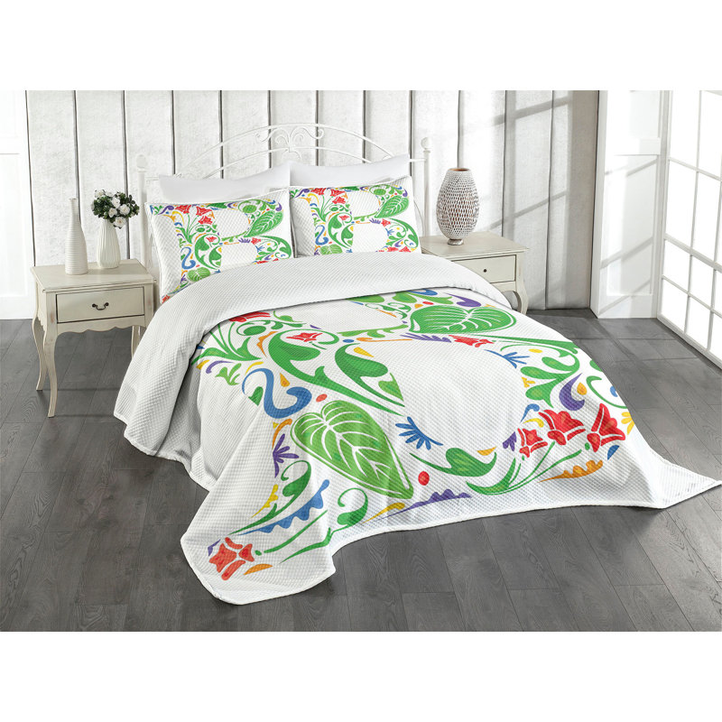 Ambesonne Letter B Bedspread Capital B Spring Herbs Multicolor, King Coverlet/Bedspread + 2 Pillow Shams