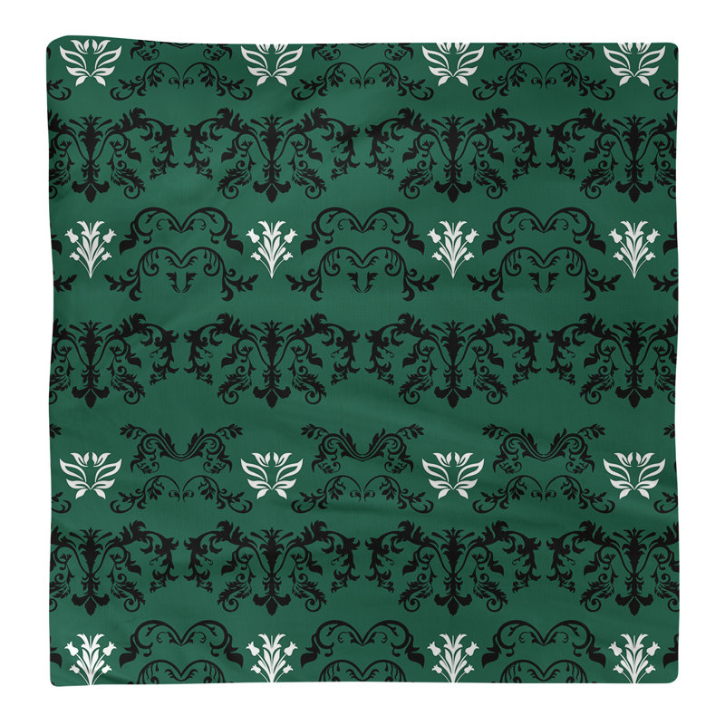 Damask Square Napkin, Stealth Black/Gotham Green/White, Polyester