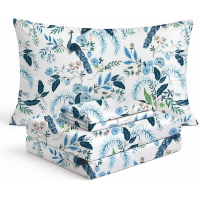 Peacock Sheets Queen Bedding Set - Super Soft 4 Piece Peacock Bed Sheets for Kids & Teens with Fitted Sheet, Flat Sheet & Pillowcase - Colorful Peacock Bedding & Room Décor