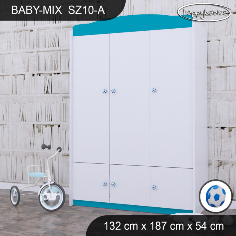 Baby 6 Door Wardrobe, Blue/White/Blue