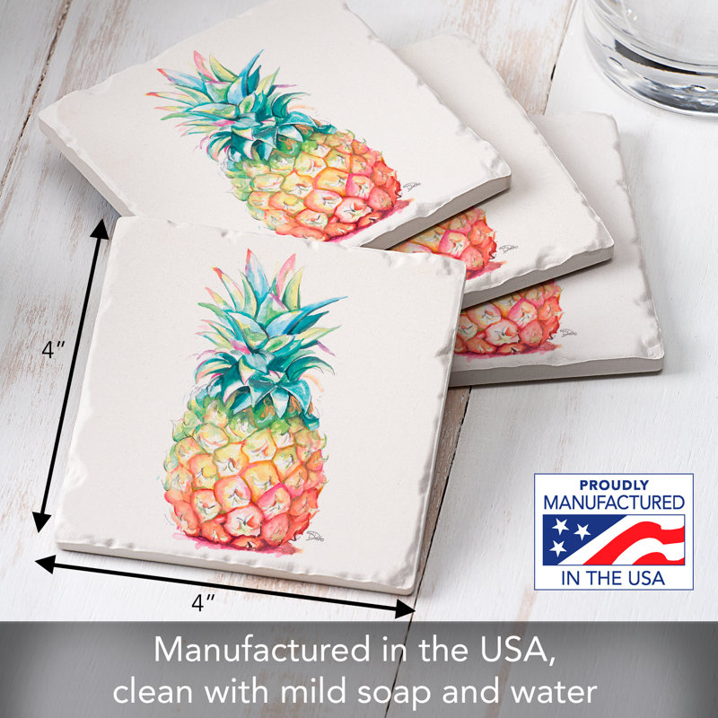 Hawaiian Pineapple 4-Pack Tumbled Tile Stone Coasters