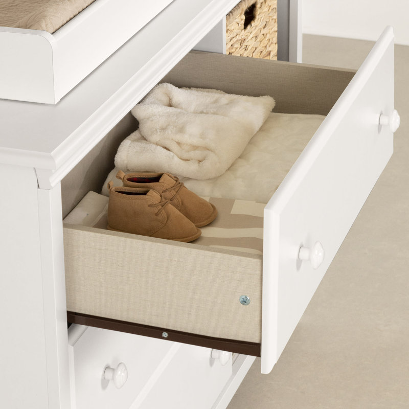 White Changing Table Dresser with Wicker Baskets