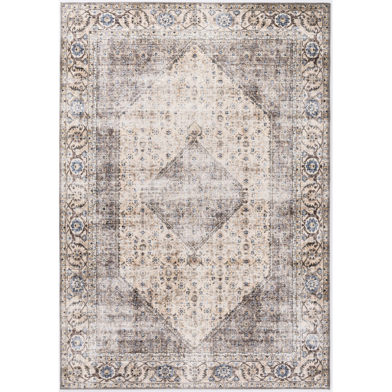 Tapis brun / ivoire Devendr, Rectangle 5 pi 3 po x 7 pi 6 po