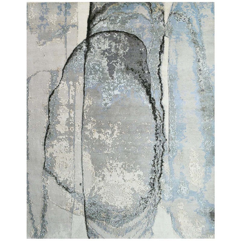 Handmade Silk and Wool Abstract Area Rug, Rectangle 8' x 10'