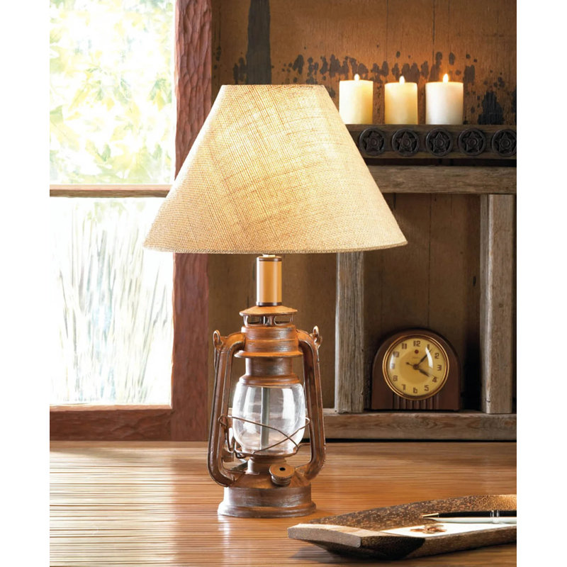 Vintage Camping Lantern Table Lamp | Rustic Desk Light