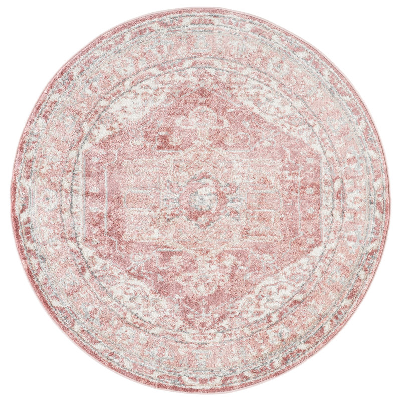 Lowrey Ivory Gray/Pink Rug, Round 5'