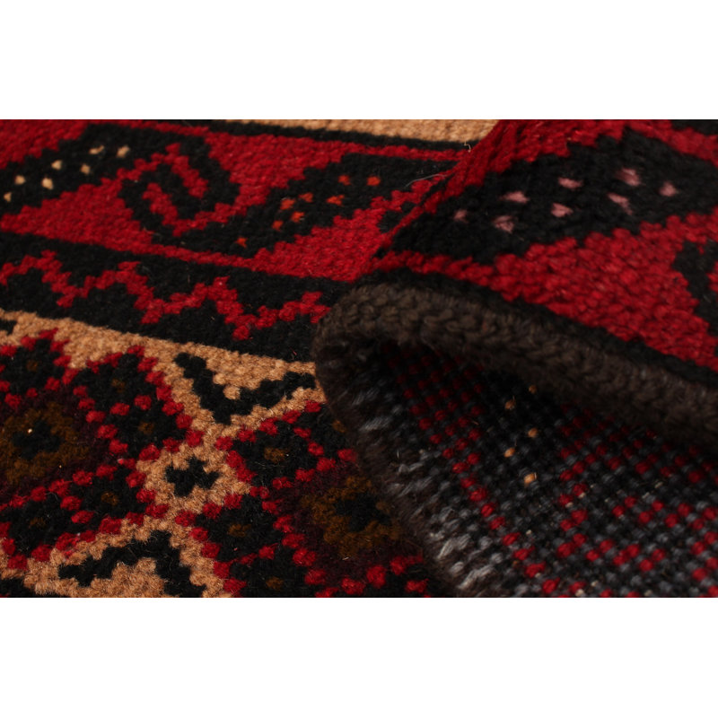 Tapis décoratif en laine noué à la main de conception unique noué à la main new age rizbaft rouge/beige 3 pi 5 po x 6 pi 4 po