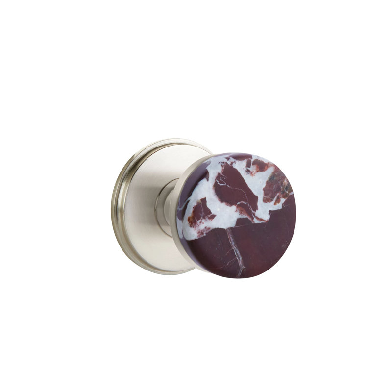 Ensemble de boutons d'intimité Emtek Select avec rosette Watford et tige conique, bouton en marbre Rosso Levanto (CF)