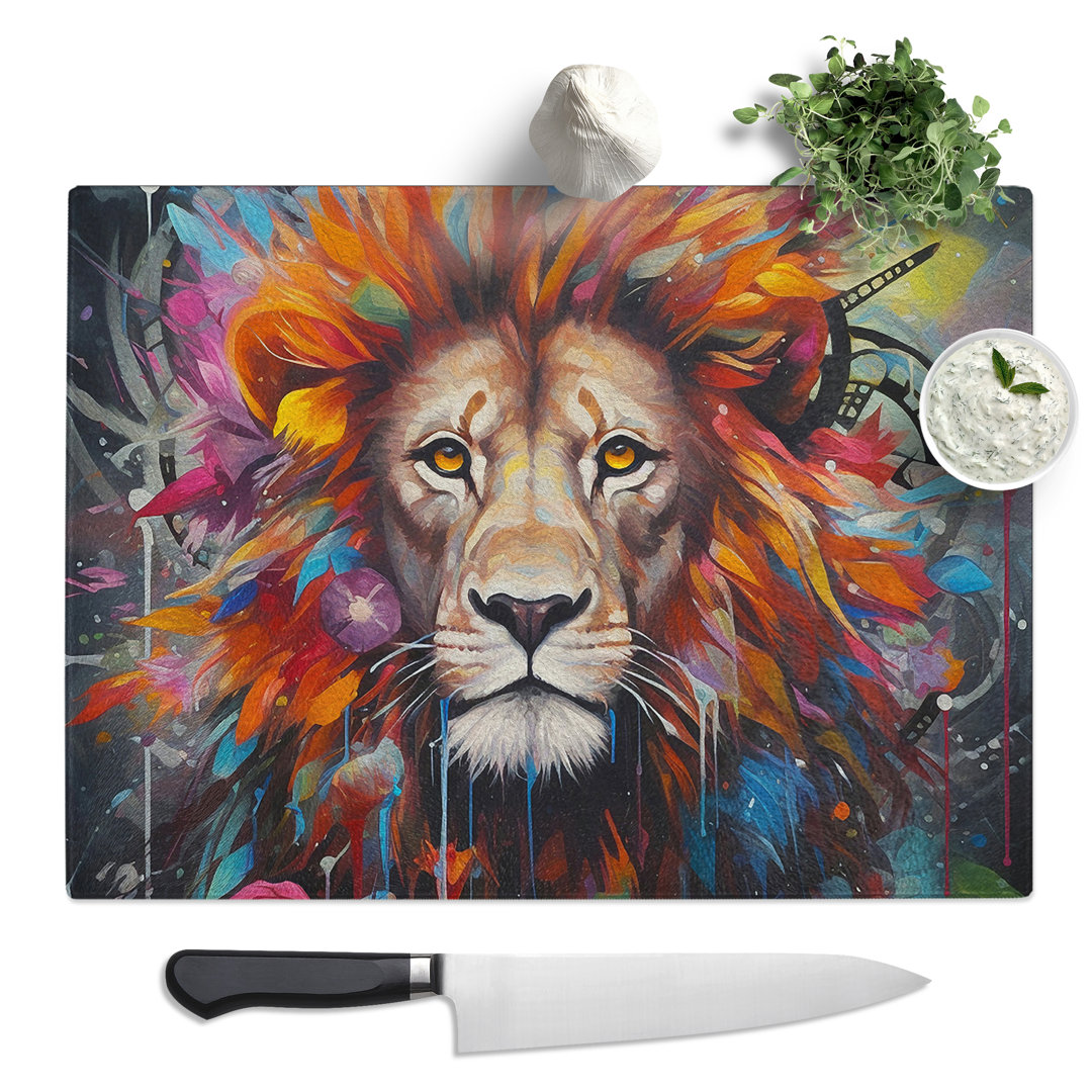 Lion Dadaism Art No.3  Glass Chopping Board
