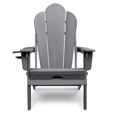 Black Folding Adirondack Chair with Retractable Ottoman, All-Weather HDPE Ergonomic Outdoor Fire Pit Chair with Cup Holder for Patio Deck Garden Backyard Use