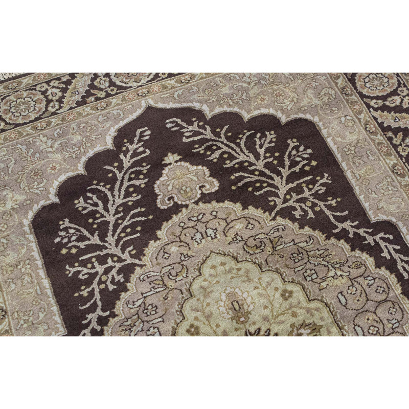 Tapis brun et brun de haute qualité noué à la main
