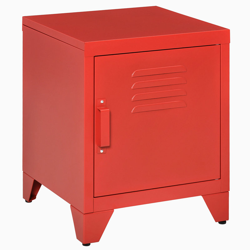 Industrial End Table, Living Room Side Table With Locker-Style Door And Adjustable Shelf