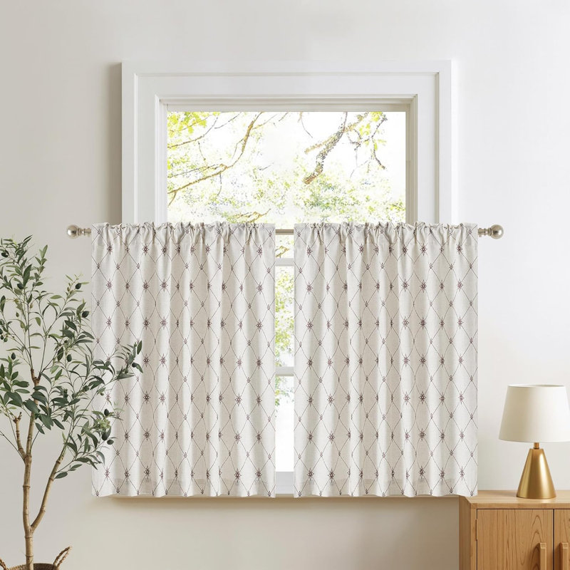 Curtains for Bedroom Natural Linen Blend (250GSM), Diamond Pattern Privacy Window Treatments Light Filtering Drapes Pocket & Back Tab for Living Room, 2 Panels