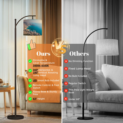 Arc Floor Lamp with Adjustable Lampshade Aerial view Jounieh coastal city Lebanon Standing Lamp 3 Color Temperatures Dimmable Tall Pole Lamp with Foot Switch for Bedroom