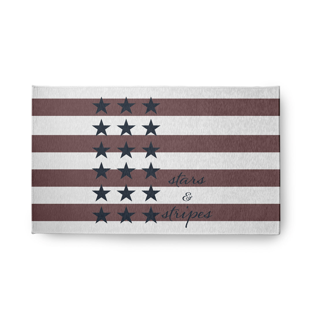 Dumues Stars and Stripes with Words Americana Chenille Area Rug-CRGN1462PU50 Latitude Run® Rug 