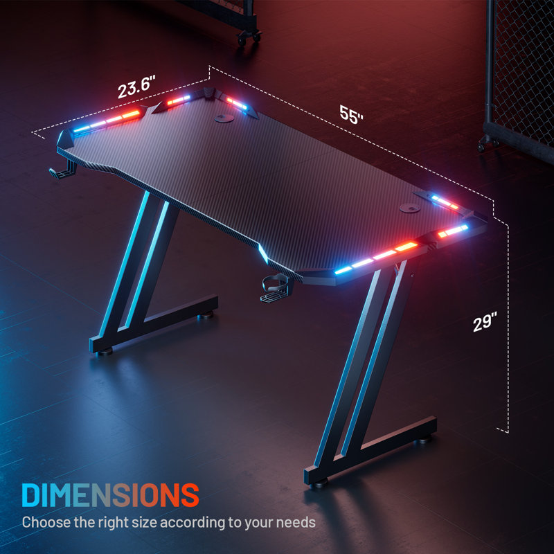 Bureau de jeu avec lumières DEL Hawley, H 29 po x l 55 po x P 23,6 po