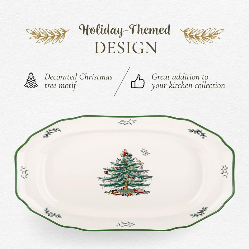 Spode Christmas Tree Sculpted Oval Platter 14"
