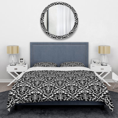 Black Damask Polyester Damask Duvet Cover