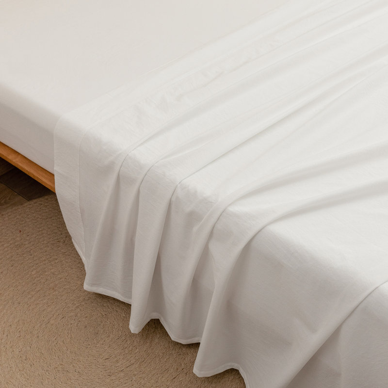 BESTOUCH Flat Sheet 100% Washed Cotton Linen Feel Lightweight, King Flat Sheet, White