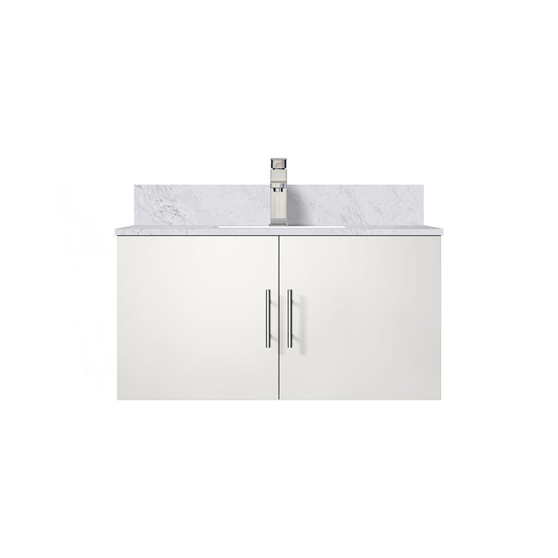 36 po X P 22 po Meuble-lavabo de salle de bain D 2 avec comptoir et robinet en marbre de Carrare, Blanc lustré, 36"