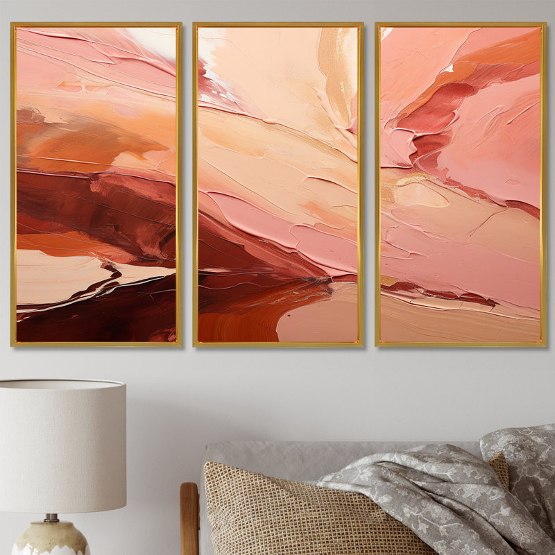Cacao Landscape Immersion - ensemble d'art mural abstrait, Cadre flottant doré, H 40 po x l 60 po x P 1 po
