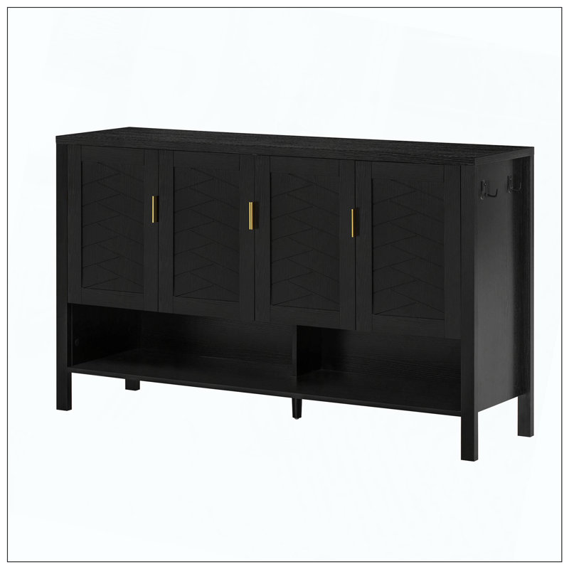 Buffet multifonctionnel à 4 portes avec tablettes réglables ouvertes, Noir