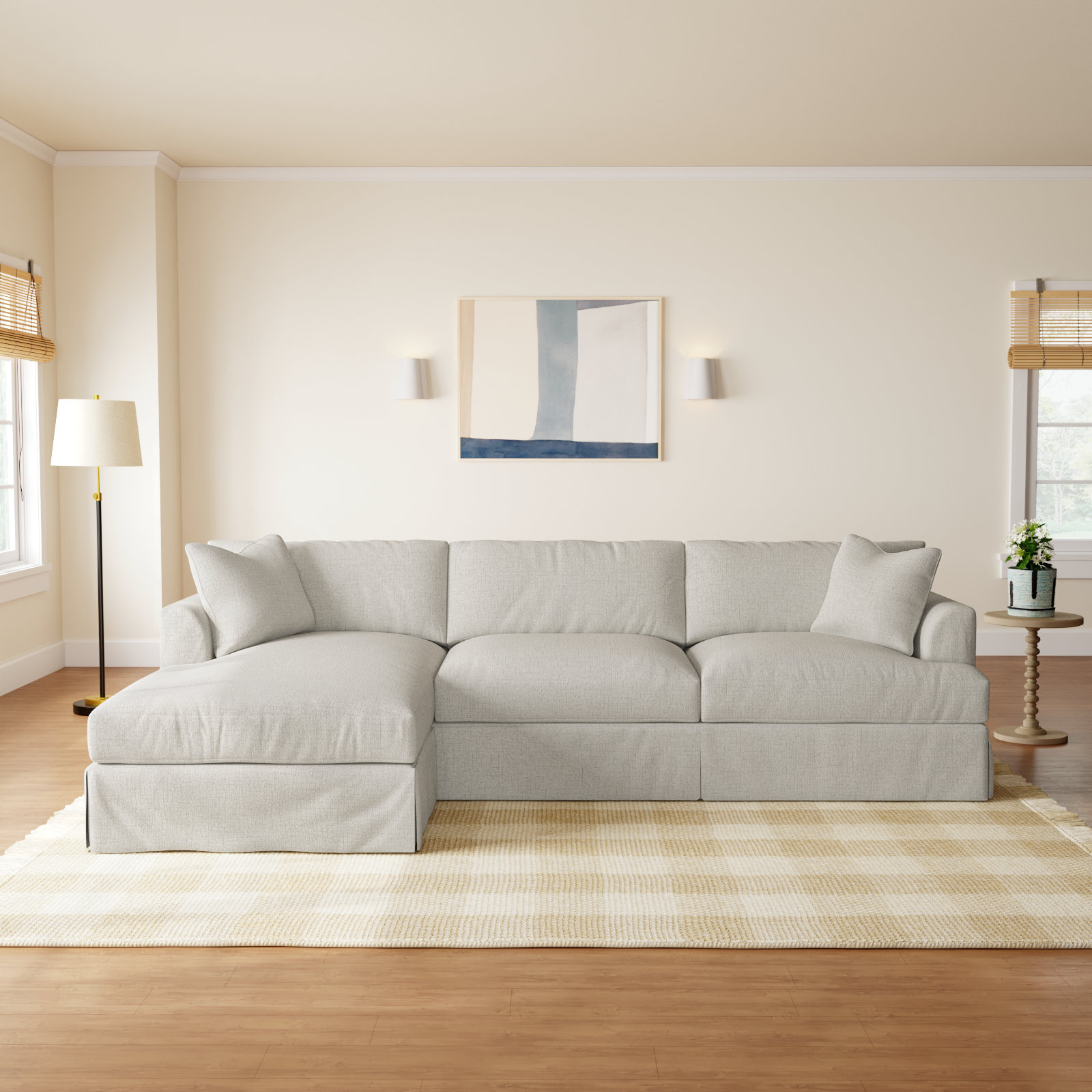 Lucia Chaise Sectional, Bevin Natural Linen Blend, Left Hand Facing