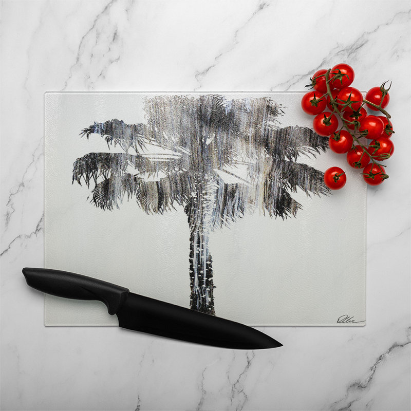 Tall Palm Glass Chopping Board, 40cm L x 28cm W