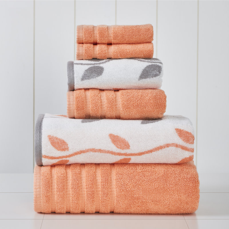 Coral and White Organic Cotton 6-Piece Towel Set