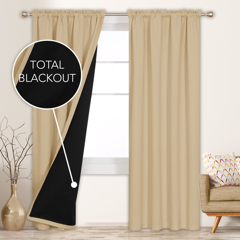 Deconovo 100 Percent Blackout with Liner Rod Pocket Curtain Panel Pair, 52" W x 95" L, Burlywood