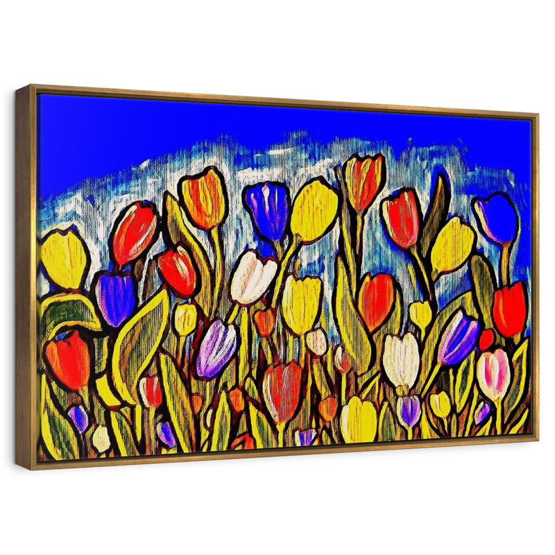 Tulis dansant, Cadre flottant doré, 37 po x 25 po